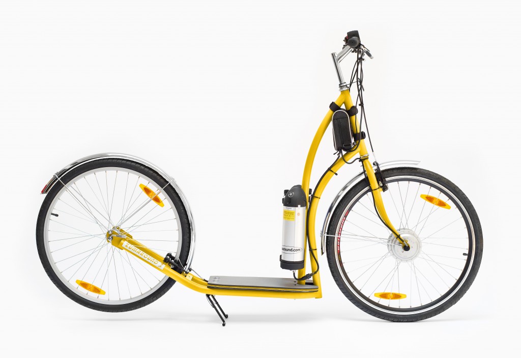 Yellow maxiZüm electric kick bike with durable steel frame