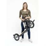 blode woman with folding miniZüm electric kick scooter canada